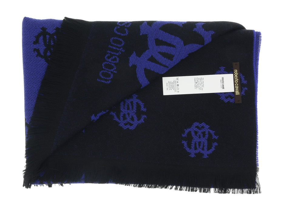 Roberto Cavalli ESZ051 03000 Purple Wool Blend Logo Mens Scarf