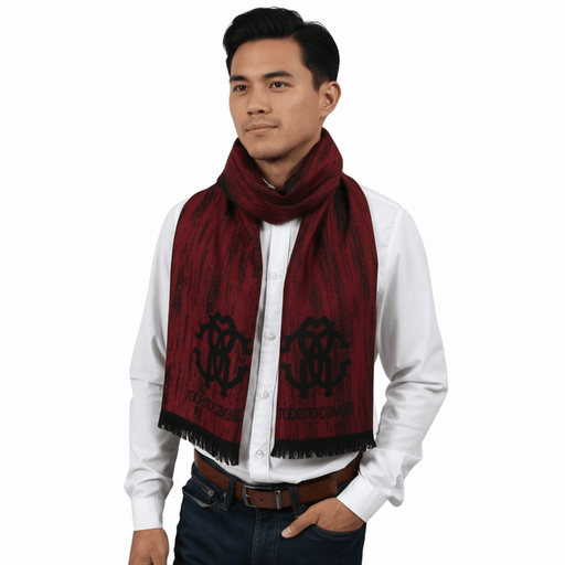 Roberto Cavalli ESZ052 02000 Red Wool Blend Grunge Mens Scarf
