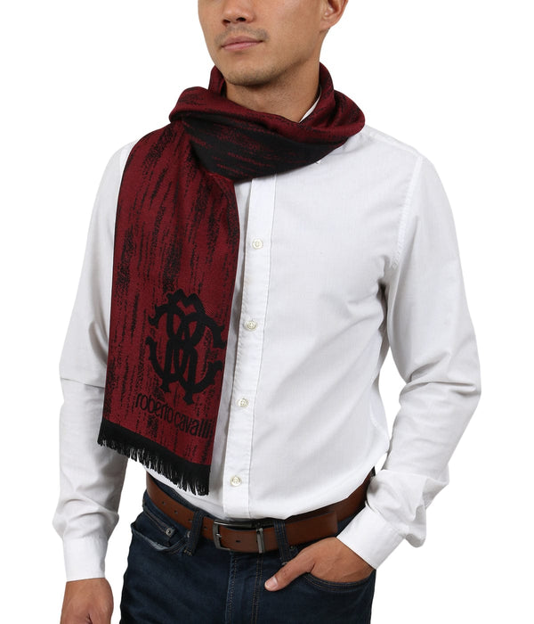 Roberto Cavalli ESZ052 02000 Red Wool Blend Grunge Mens Scarf