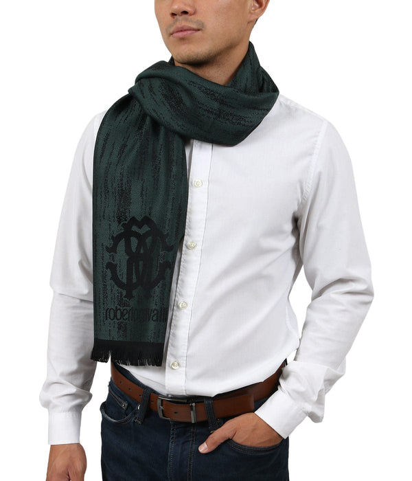 Roberto Cavalli ESZ052 04000 Green Wool Blend Grunge Mens Scarf