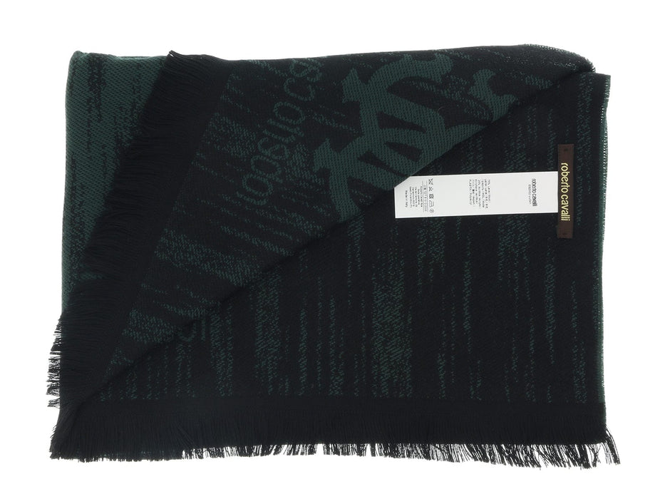 Roberto Cavalli ESZ052 04000 Green Wool Blend Grunge Mens Scarf