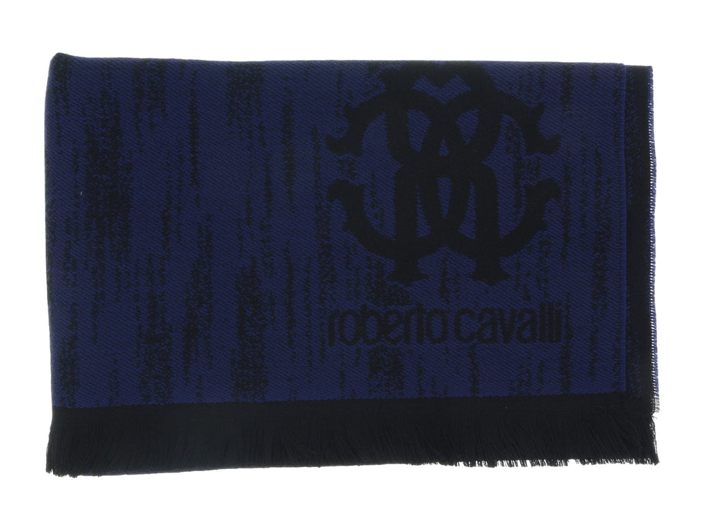 Roberto Cavalli ESZ052 04500 Blue Wool Blend Grunge Mens Scarf