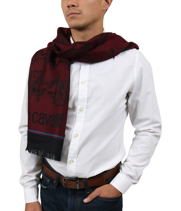 Roberto Cavalli ESZ053 02000 Red Wool Blend Logo Mens Scarf