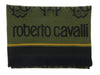 Roberto Cavalli ESZ053 04000 Green Wool Blend Logo Mens Scarf