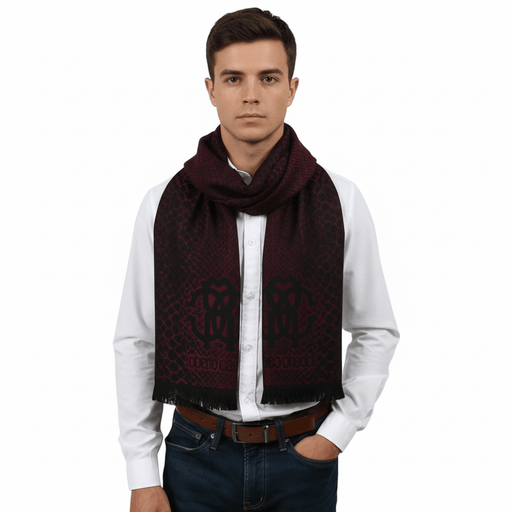 Roberto Cavalli ESZ054 02000 Red Wool Blend Cheetah Print Mens Scarf