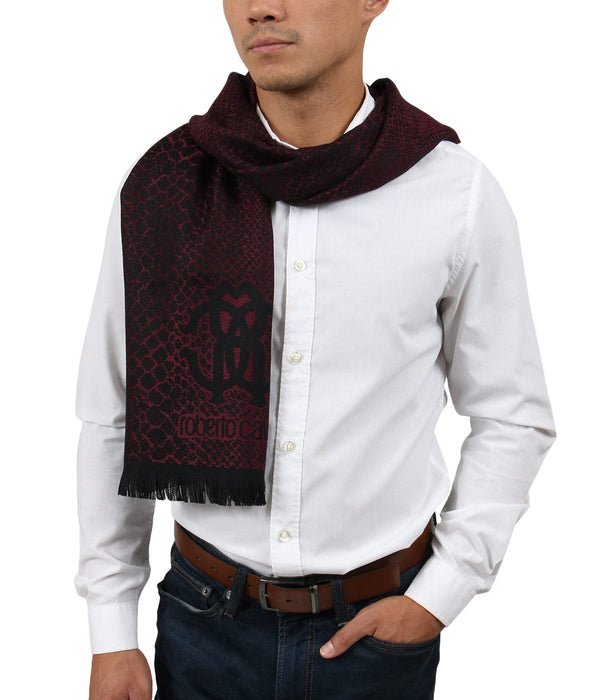 Roberto Cavalli ESZ054 02000 Red Wool Blend Cheetah Print Mens Scarf