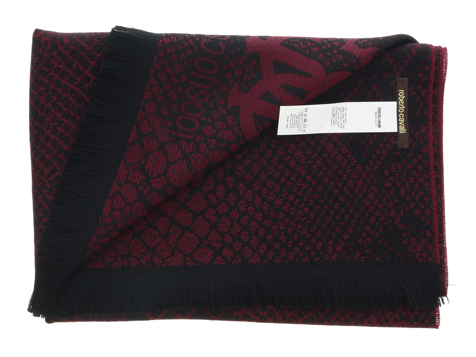 Roberto Cavalli Men's Red Cheetah Print Wool Blend Scarf