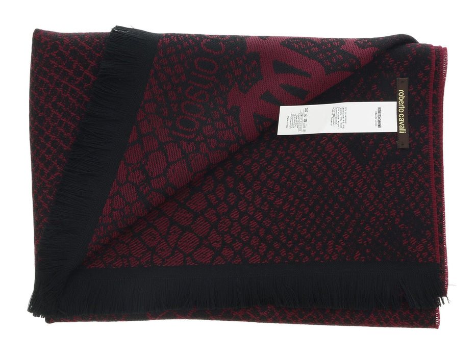 Roberto Cavalli ESZ054 02000 Red Wool Blend Cheetah Print Mens Scarf