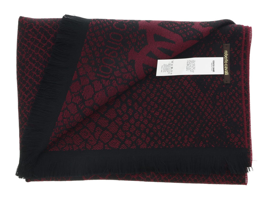 Roberto Cavalli ESZ054 02000 Red Wool Blend Cheetah Print Mens Scarf