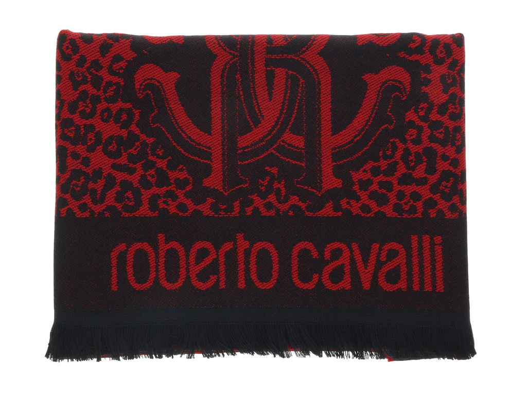 Roberto Cavalli ESZ056 02000 Red Wool Blend Leopard Print Mens Scarf