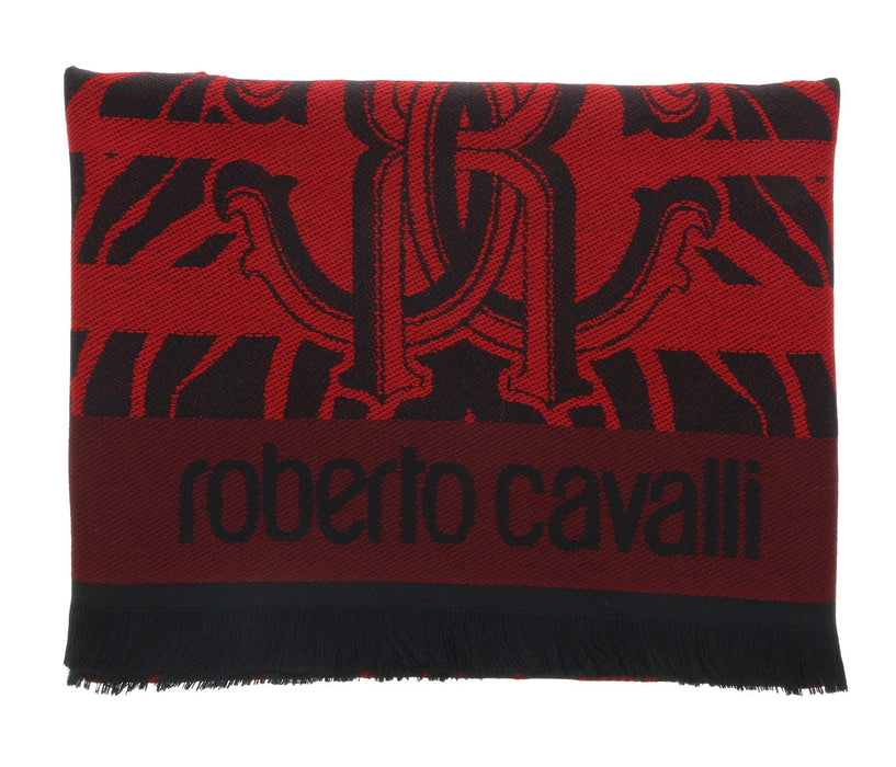 Roberto Cavalli ESZ057 02000 Red Wool Blend Tiger Print Mens Scarf