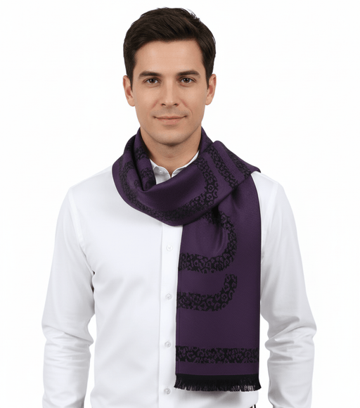 Roberto Cavalli ESZ058 03000 Purple Wool Blend Signature Mens Scarf