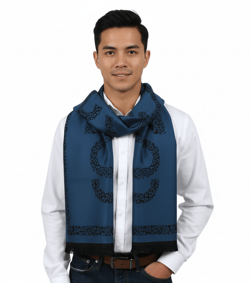 Roberto Cavalli ESZ058 04500 Blue Wool Blend Signature Mens Scarf