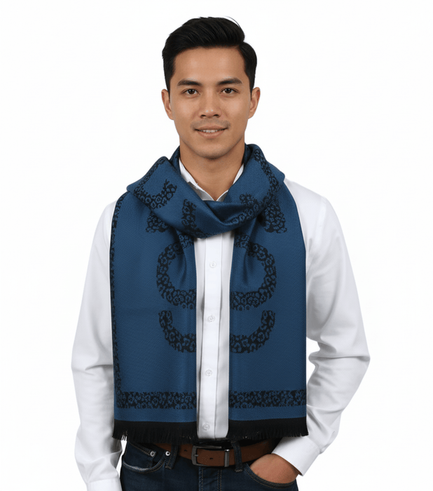 Roberto Cavalli ESZ058 04500 Blue Wool Blend Signature Mens Scarf