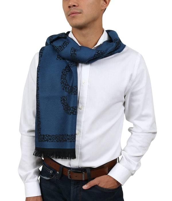 Roberto Cavalli ESZ058 04500 Blue Wool Blend Signature Mens Scarf