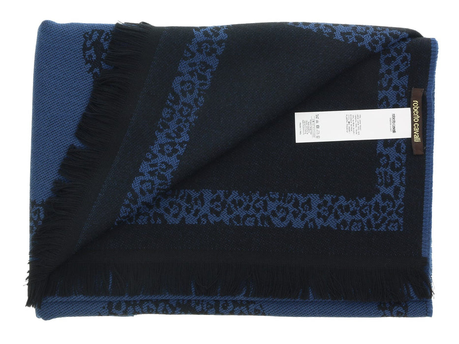 Roberto Cavalli ESZ058 04500 Blue Wool Blend Signature Mens Scarf