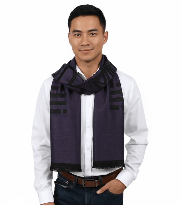 Roberto Cavalli ESZ061 03000 Purple Wool Blend Signature Mens Scarf