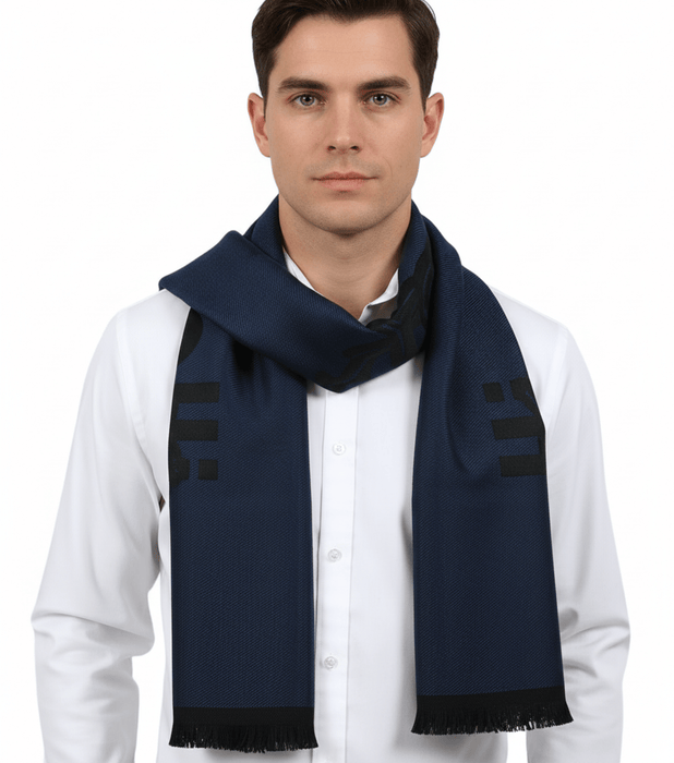 Roberto Cavalli ESZ061 04500 Blue Wool Blend Signature Mens Scarf
