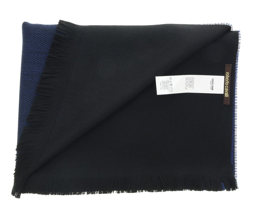 Roberto Cavalli ESZ061 04500 Blue Wool Blend Signature Mens Scarf