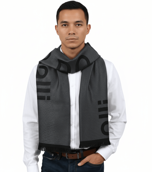 Roberto Cavalli ESZ061 05001 Grey Wool Blend Signature Mens Scarf