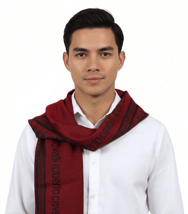 Roberto Cavalli ESZ062 02000 Red Wool Blend Signature Mens Scarf
