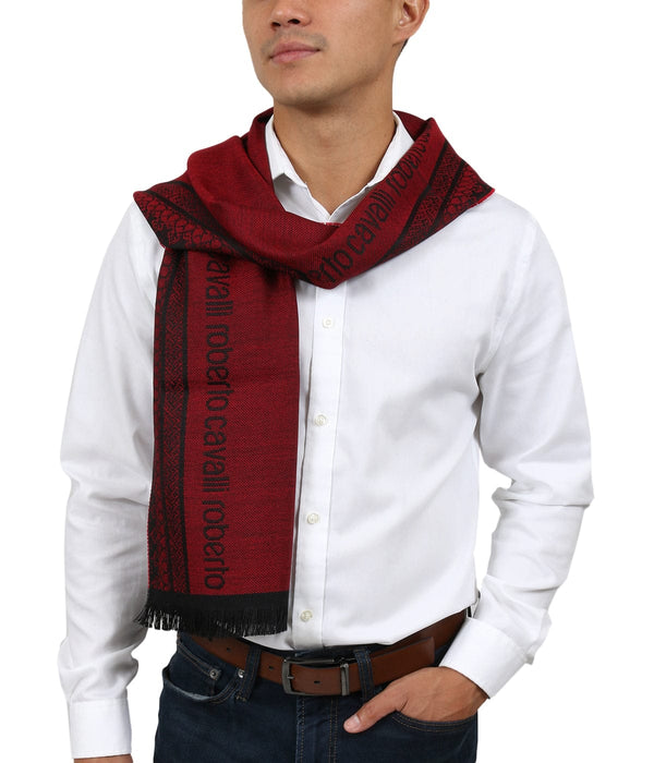 Roberto Cavalli ESZ062 02000 Red Wool Blend Signature Mens Scarf