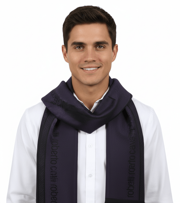 Roberto Cavalli ESZ062 03000 Purple Wool Blend Signature Mens Scarf