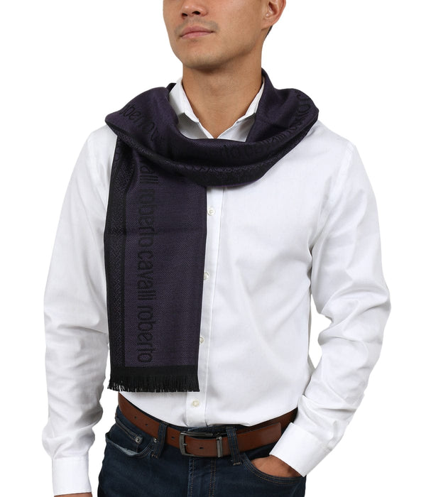 Roberto Cavalli ESZ062 03000 Purple Wool Blend Signature Mens Scarf