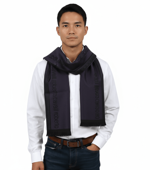 Roberto Cavalli ESZ062 03000 Purple Wool Blend Signature Mens Scarf