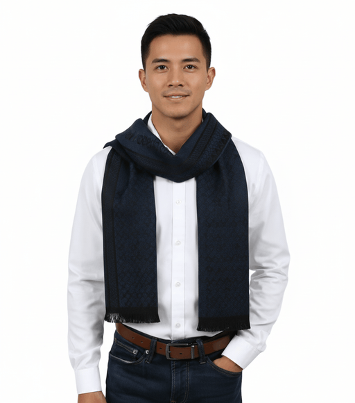 Roberto Cavalli ESZ062 04505 Navy Wool Blend Signature Mens Scarf