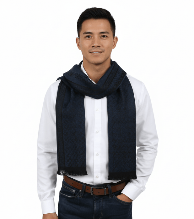 Roberto Cavalli ESZ062 04505 Navy Wool Blend Signature Mens Scarf
