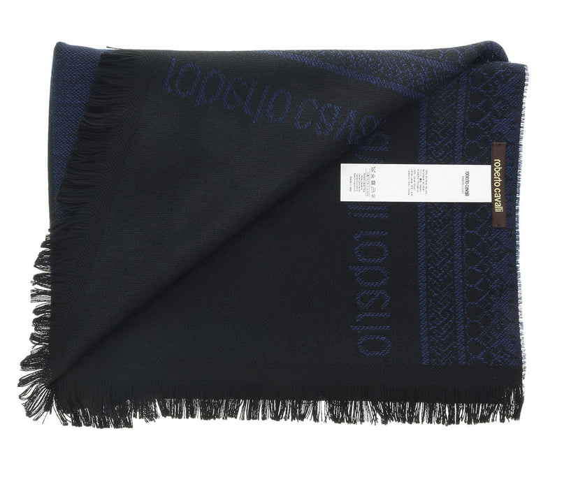 Roberto Cavalli ESZ062 04505 Navy Wool Blend Signature Mens Scarf