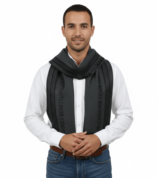 Roberto Cavalli ESZ062 05001 Grey Wool Blend Signature Mens Scarf