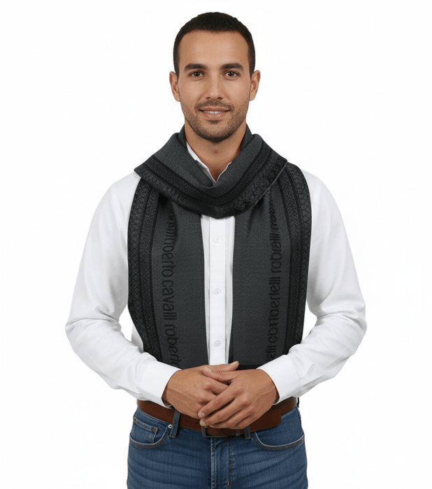 Roberto Cavalli ESZ062 05001 Grey Wool Blend Signature Mens Scarf