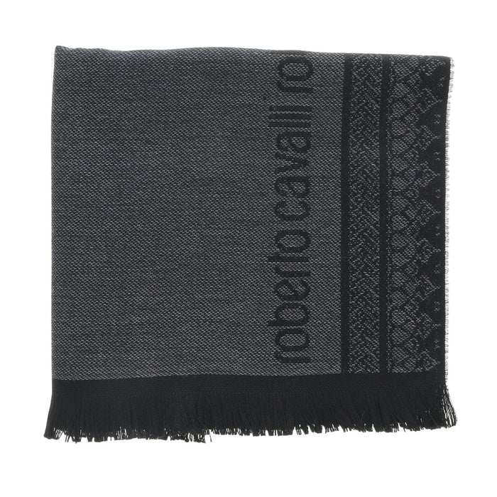 Roberto Cavalli ESZ062 05001 Grey Wool Blend Signature Mens Scarf