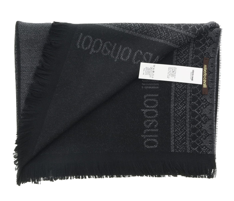 Roberto Cavalli ESZ062 05001 Grey Wool Blend Signature Mens Scarf