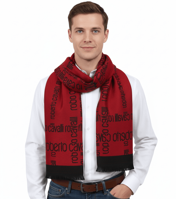Roberto Cavalli ESZ065 01510 Red Wool Blend Signature Mens Scarf