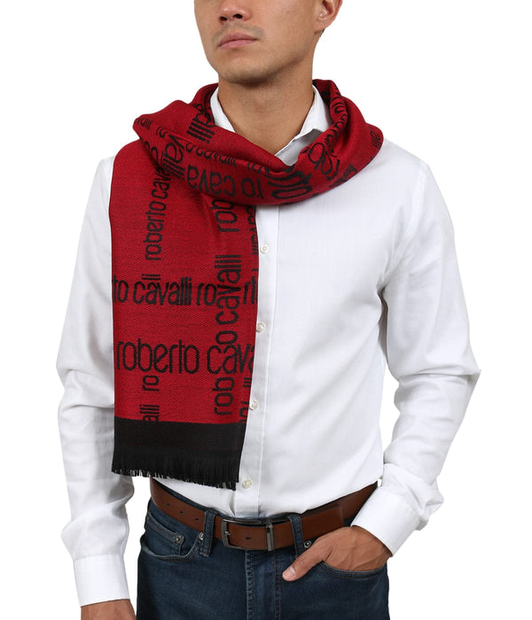 Roberto Cavalli ESZ065 01510 Red Wool Blend Signature Mens Scarf