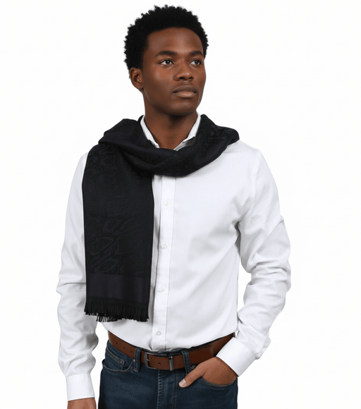 Roberto Cavalli ESZ066 04500 Navy Blue Wool Blend Signature Mens Scarf