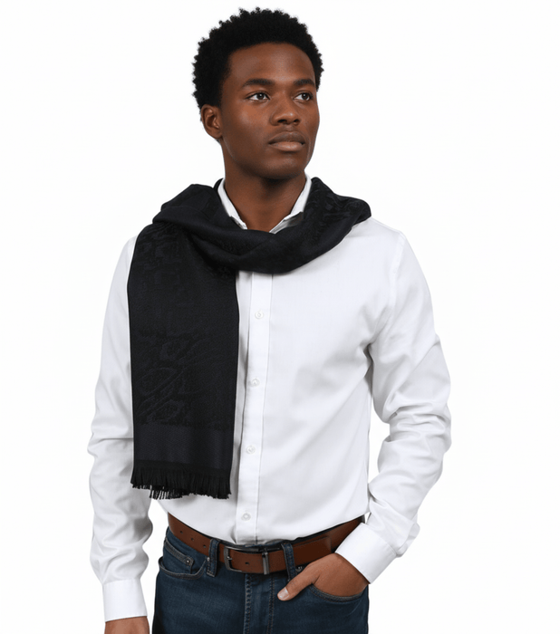 Roberto Cavalli ESZ066 04500 Navy Blue Wool Blend Signature Mens Scarf