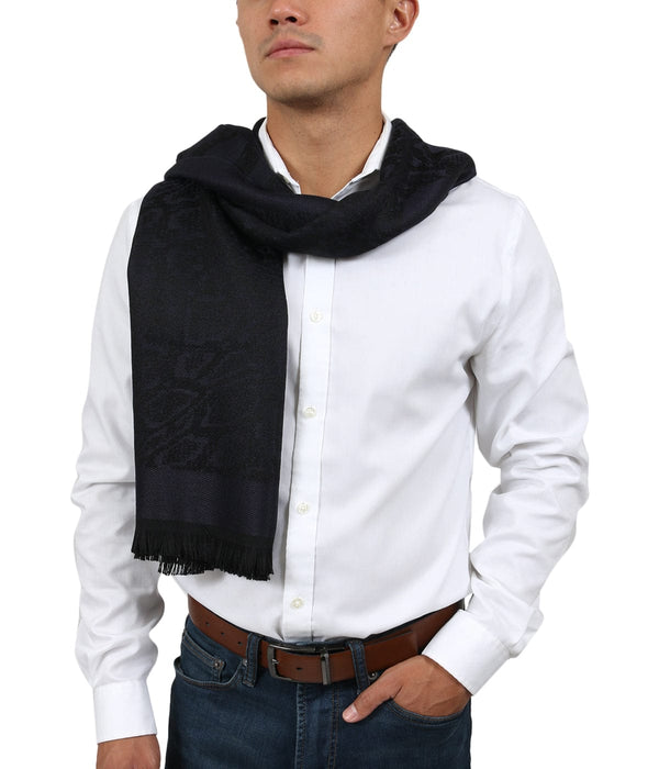 Roberto Cavalli ESZ066 04500 Navy Blue Wool Blend Signature Mens Scarf