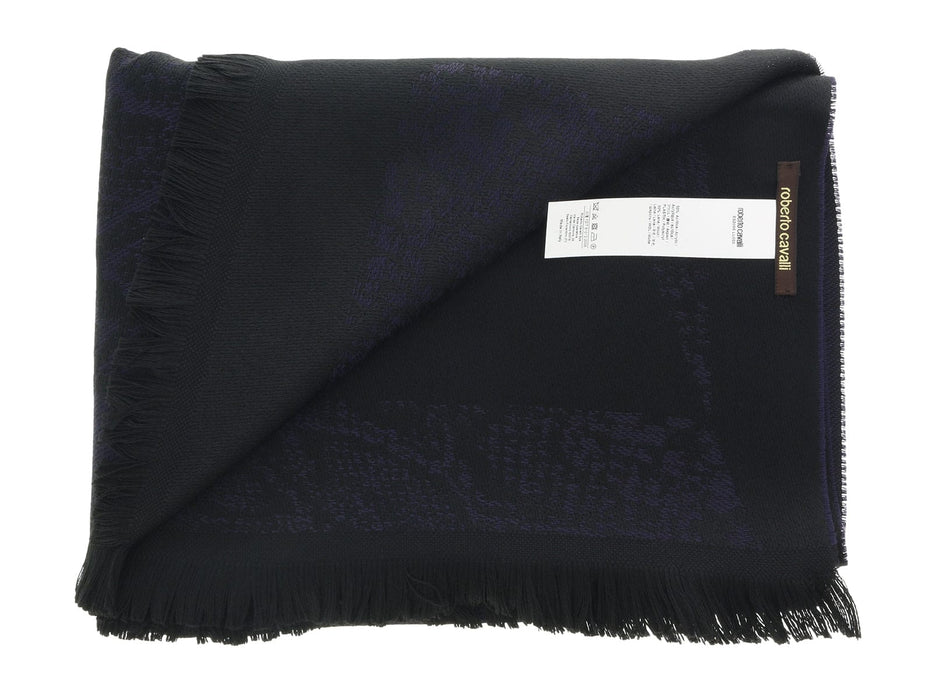 Roberto Cavalli ESZ066 04500 Navy Blue Wool Blend Signature Mens Scarf