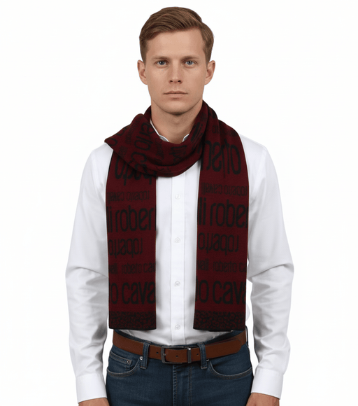 Roberto Cavalli ESZ068 02000 Red Wool Blend Signature Mens Scarf