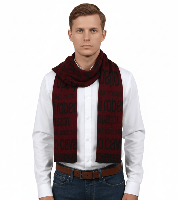 Roberto Cavalli ESZ068 02000 Red Wool Blend Signature Mens Scarf