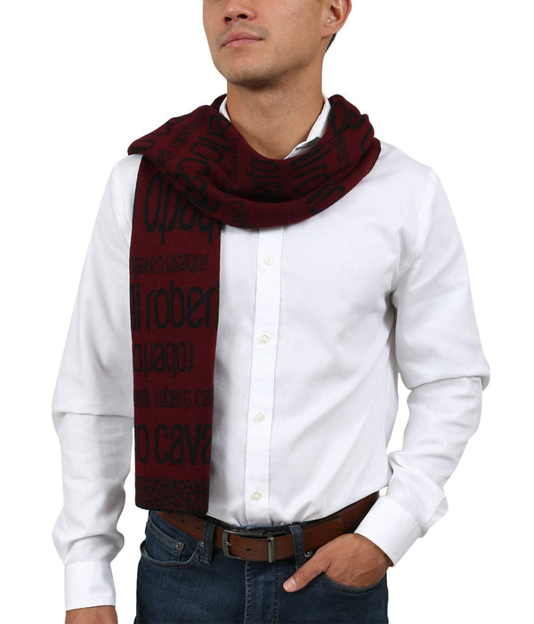 Roberto Cavalli ESZ068 02000 Red Wool Blend Signature Mens Scarf