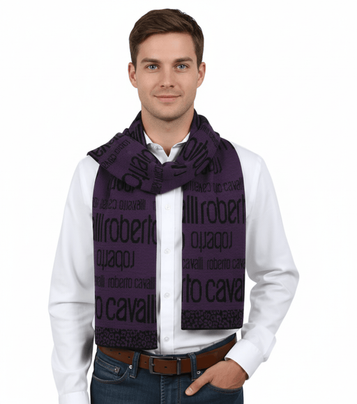 Roberto Cavalli ESZ068 03000 Purple Wool Blend Signature Mens Scarf