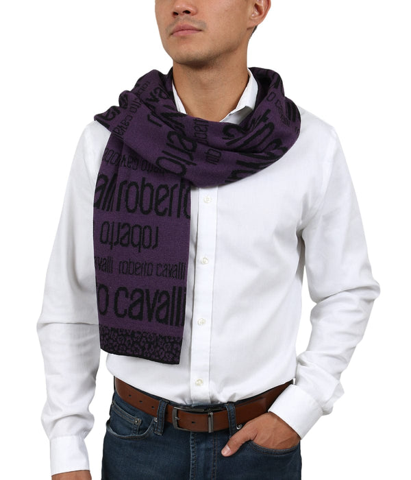 Roberto Cavalli ESZ068 03000 Purple Wool Blend Signature Mens Scarf