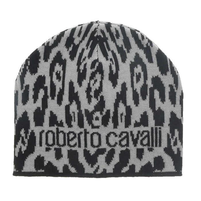 Roberto Cavalli  ESZ026 D0060 Black/Grey Jaguar Beanie Hat