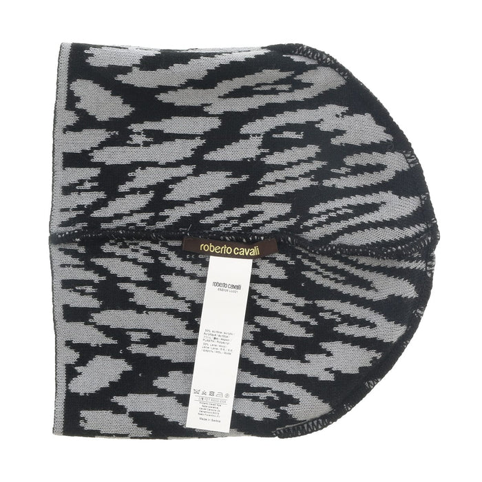 Roberto Cavalli  ESZ026 D0060 Black/Grey Jaguar Beanie Hat