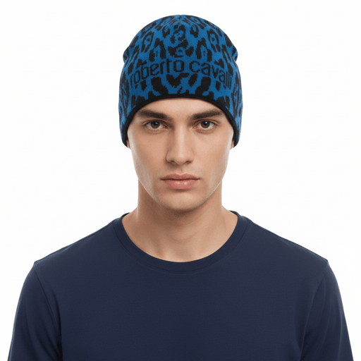 Roberto Cavalli  ESZ026 D0174 Black/Aquamarine Jaguar Beanie Hat